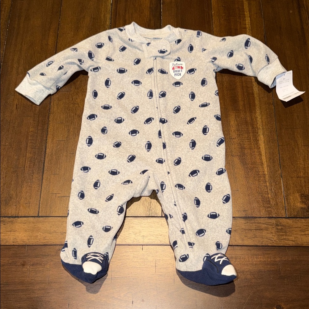 Carter's Gray and Navy Football Print Footie 3 month